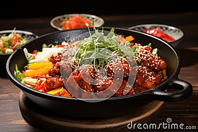 Delicious and appetizing dakgalbi. traditional south korean spicy stir-fried chicken dish Stock Photo