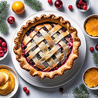 Delicious appetizing handmade pie for the holiday, isolated on a white background, Cartoon Illustration