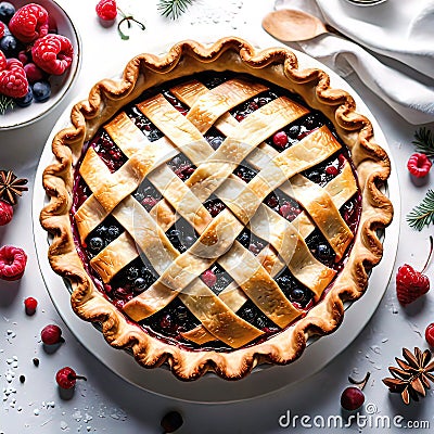 Delicious appetizing handmade pie for the holiday, isolated on a white background, Cartoon Illustration