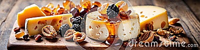 Delicious artisan cheese dish with honey and dried fruits Stock Photo