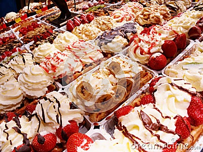 Delicious Assorted types of waffles Bruxelles Belgium Stock Photo