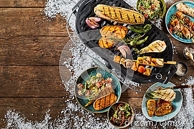 Delicious assortment of barbecued vegetarian food Stock Photo