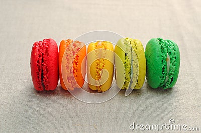 Delicious assortment of colored macaroons. Stock Photo
