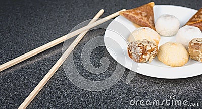 Delicious assortment of homemade Asian pastries. Samosas with a Stock Photo