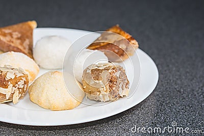 Delicious assortment of homemade Asian pastries. Samosas with a Stock Photo