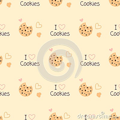 Delicious background with chocolate cookies and heart. Vector Illustration