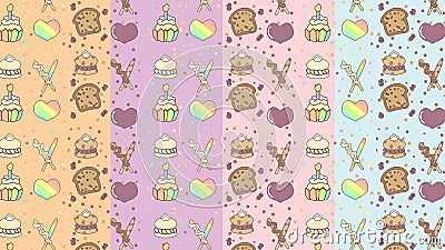 Delicious bakery background pattern cartoon vector illustration Vector Illustration