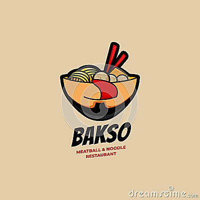 Delicious Bakso Meatball and Noodle Restaurant bowl with face logo symbol icon illustration Vector Illustration