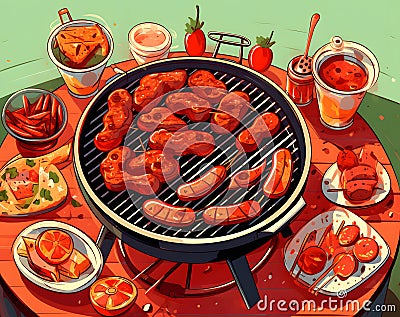 Delicious BBQ Grilled Food Illustration AI Generated Cartoon Illustration