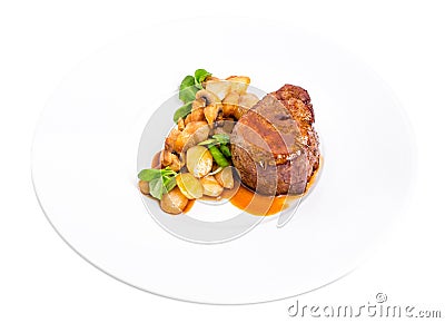 Delicious beef steak in demiglas sauce. Stock Photo