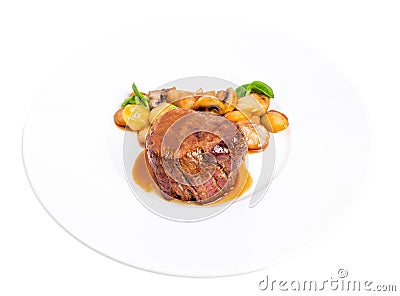 Delicious beef steak in demiglas sauce. Stock Photo