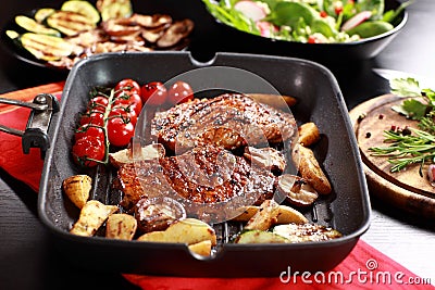Delicious beef steak with grilled vegetable Stock Photo