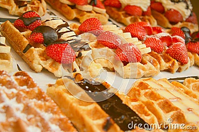 Delicious belgian waffles Stock Photo