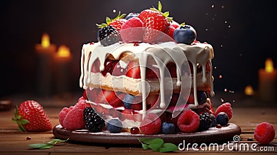 Delicious Berry Cake on a Plate AI Generated Cartoon Illustration