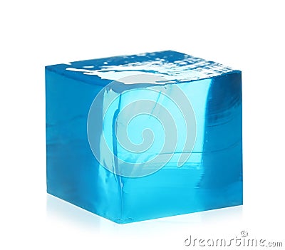 Delicious blue jelly cube on white Stock Photo