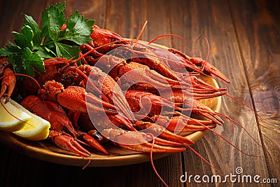 Delicious boiled crayfishes with seasoning with seasoning Stock Photo