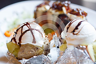 Delicious Boiled Potatoes with Cream Decoration Stock Photo