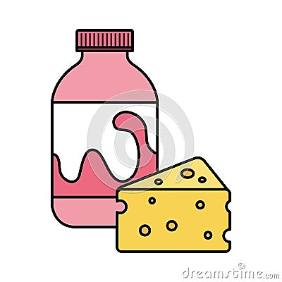 Delicious bottle yogurt with cheese portion Vector Illustration