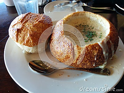 Clam Chowder in a Sourdough Bread Bowl - San Francisco - California - USA Stock Photo