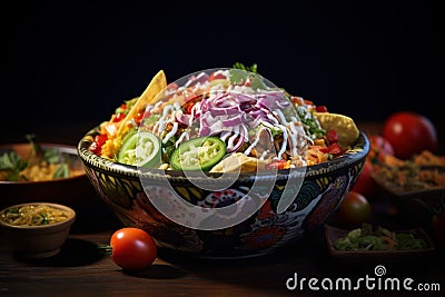 Delicious Bowl mexican rice meat. Generate Ai Stock Photo