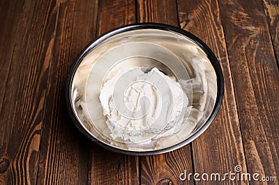 Delicious bowl of strawberry ice cream. Homemade cooking Stock Photo