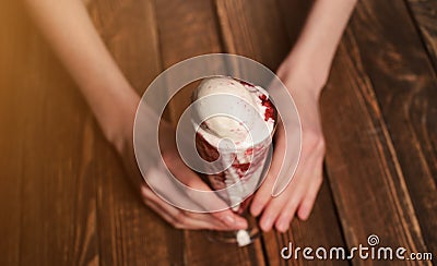 Delicious bowl of strawberry ice cream. Homemade cooking Stock Photo
