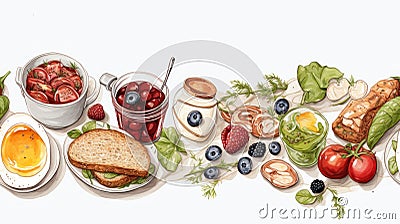 Delicious Breakfast Foods Seamless Pattern AI Generated Cartoon Illustration