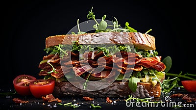 Delicious Breakfast Sandwich With Bacon And Fresh Vegetables Stock Photo