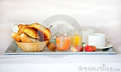 Delicious breakfast served in bed Stock Photo