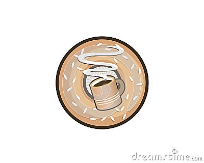 Delicious brown bagel donut hot coffee cafe eatery Vector Illustration