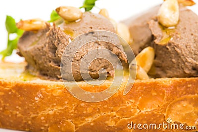 Delicious bruschetta with chicken liver pate. Stock Photo
