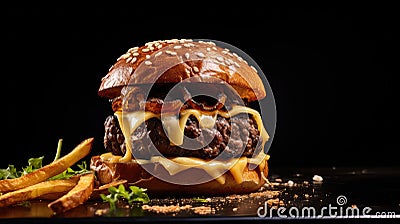 delicious bun burger food gourmet Cartoon Illustration