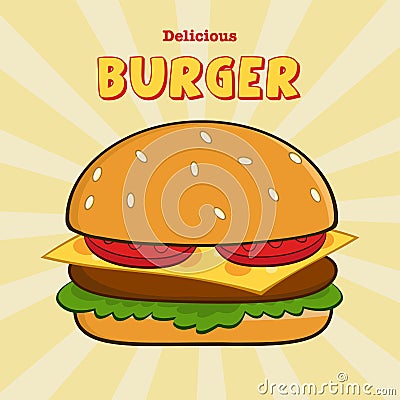 Delicious Burger Design Card With Text Vector Illustration