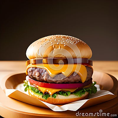 Delicious Burger Photography. Food background. AI Image Generated Stock Photo