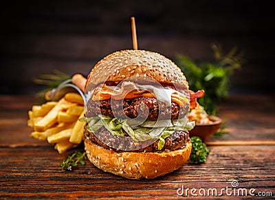 Delicious burgers with beef patty Stock Photo