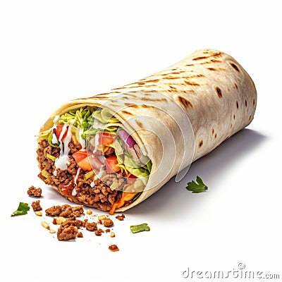 Delicious Burrito With Tortilla And Assorted Meats Stock Photo