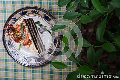 Delicious cake Beautifully decorated and served to customers. Stock Photo