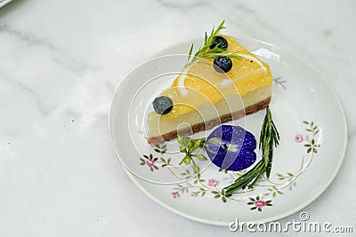 Delicious cake Beautifully decorated and served to customers. Stock Photo