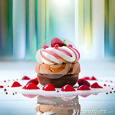 Delicious cake with fruits - ai generated image Stock Photo