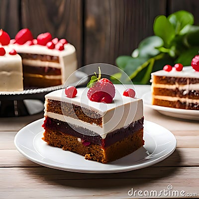 Delicious cake with fruits - ai generated image Stock Photo