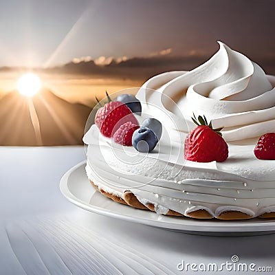 Delicious cake with fruits - ai generated image Stock Photo