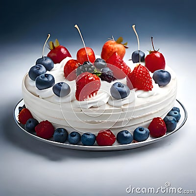 Delicious cake with fruits - ai generated image Stock Photo