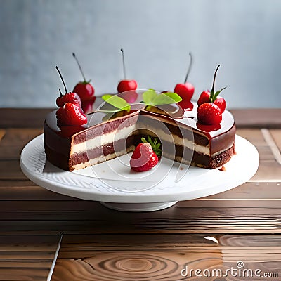 Delicious cake with fruits - ai generated image Stock Photo