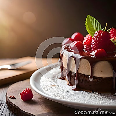 Delicious cake with fruits - ai generated image Stock Photo