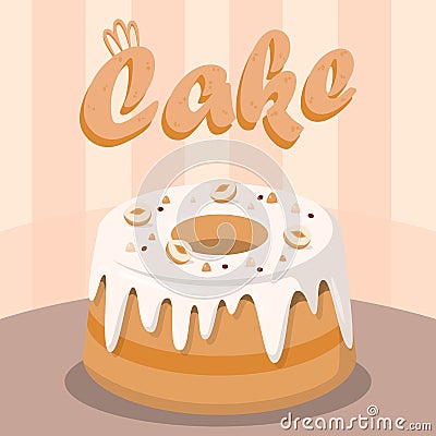 Delicious Cake with Nuts Flat Social media Banner Vector Illustration