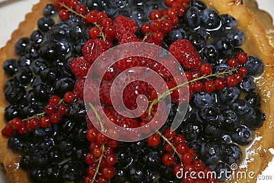 Delicious cake with wild berries top view. Berry pie close up. Chic dessert Stock Photo