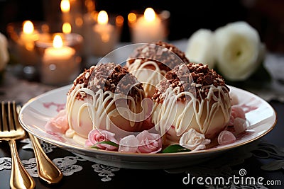 Delicious cakes or bonbonnieres for a wedding on a plate Stock Photo