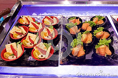 Delicious canapes in buffet Stock Photo