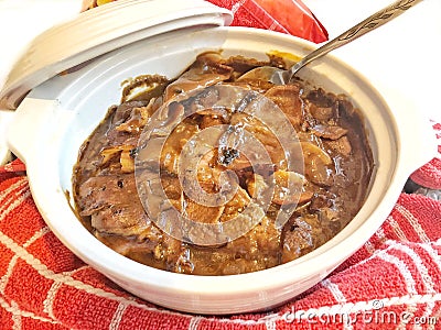 Delicious casserole of Lamb`s Fry and Bacon Stock Photo