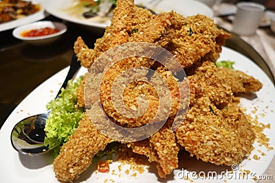 Delicious cereal prawn dish Stock Photo